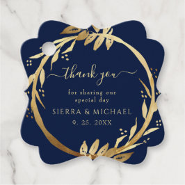 Elegant Chic Golden Foliage Navy Blue Bröllop Gåvor Etiketter