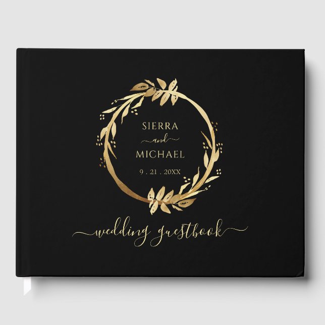 Elegant Chic Golden Foliage Utandning Bröllop Gästböcker (Framsida)