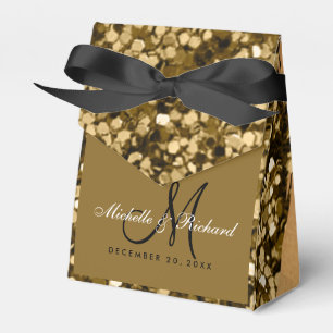 Elegant Chic Golden Glitter Monogrammed Bröllop Presentaskar
