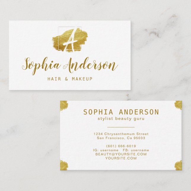 Elegant Chic Golden & Namnteckning Script Business Visitkort (Fram/baksida)