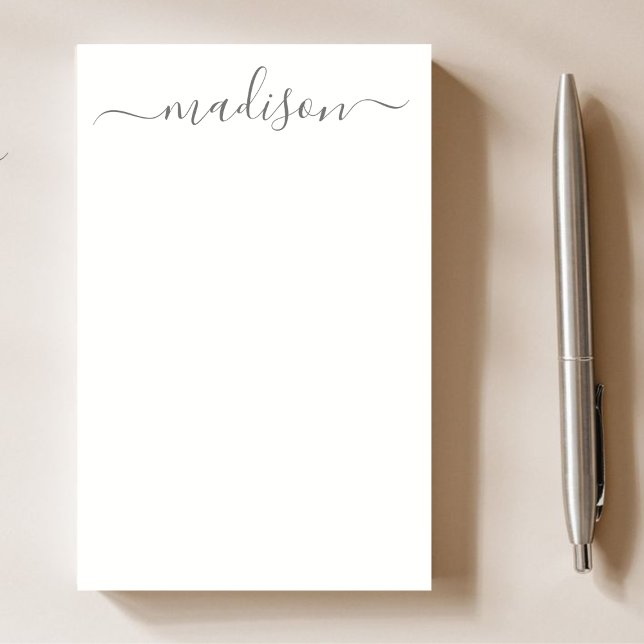Elegant chic Grått Calligraphy Script Namn Teacher Post-it Block (Skapare uppladdad)