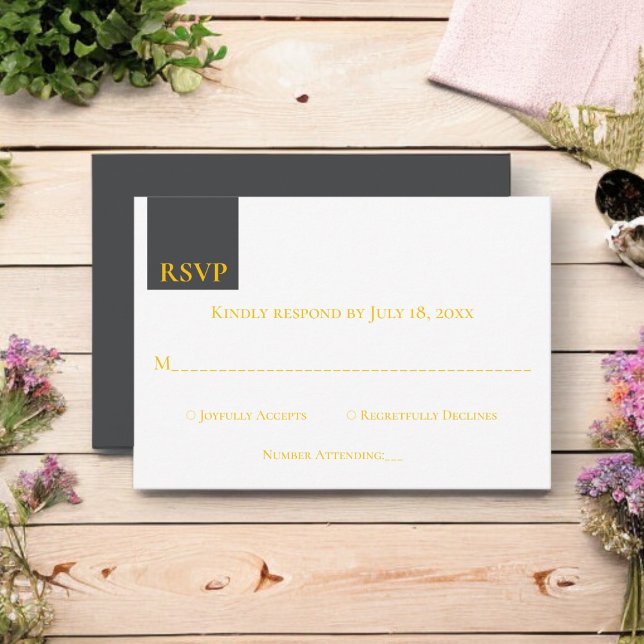 Elegant Chic Grått Guld Monogram Modern Bröllop OSA Kort (Skapare uppladdad)