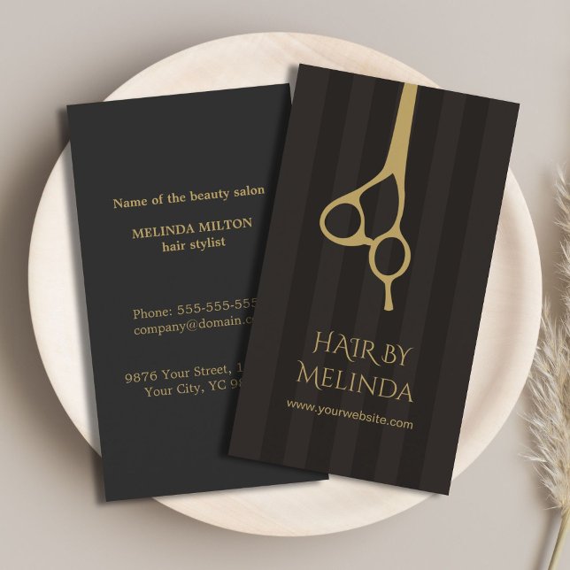 Elegant Chic Grått Rand Faux Guld Hair Stylist Visitkort (Skapare uppladdad)