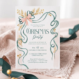 Elegant Chic Grön Rosa Bow Band Julfest Inbjudningar