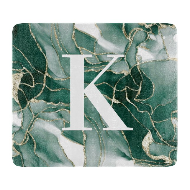 Elegant Chic Grönt Guld marble Agate Monogram   (Framsidan)