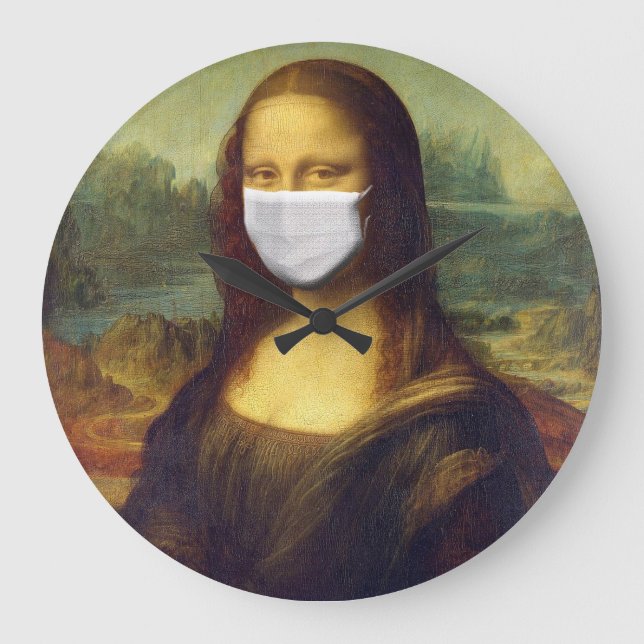 Elegant Chic Grönt Mona Lisa Covid 19 målning Stor Klocka (Framsida)