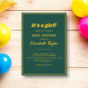 Elegant Chic Grönt och Guld Luxury Baby Shower Inbjudningar