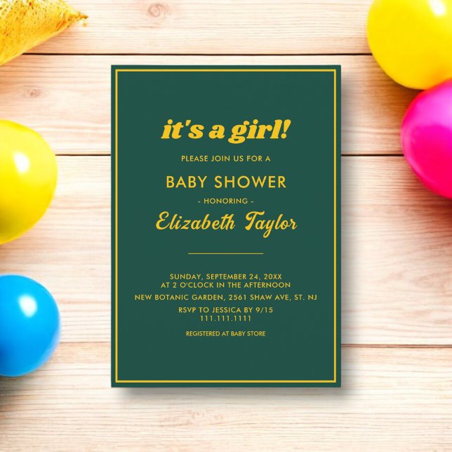 Elegant Chic Grönt och Guld Luxury Baby Shower Inbjudningar (Skapare uppladdad)