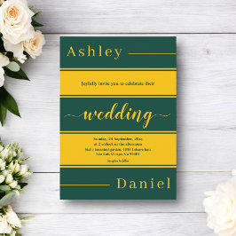 Elegant Chic Grönt och Guld Rand lyx Bröllop Inbjudningar
