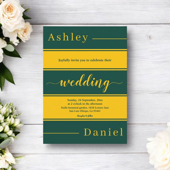Elegant Chic Grönt och Guld Rand lyx Bröllop Inbjudningar (Skapare uppladdad)