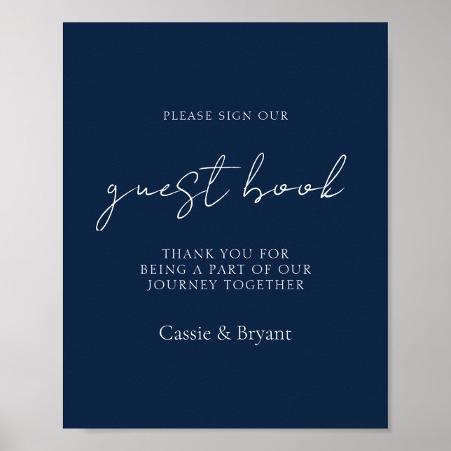 Elegant Chic Guest Bok Guest Blue Bröllop Poster (Framsidan)