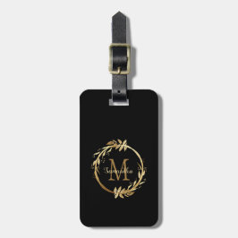 Elegant Chic Guld Black Monogram Namn Bagagebricka
