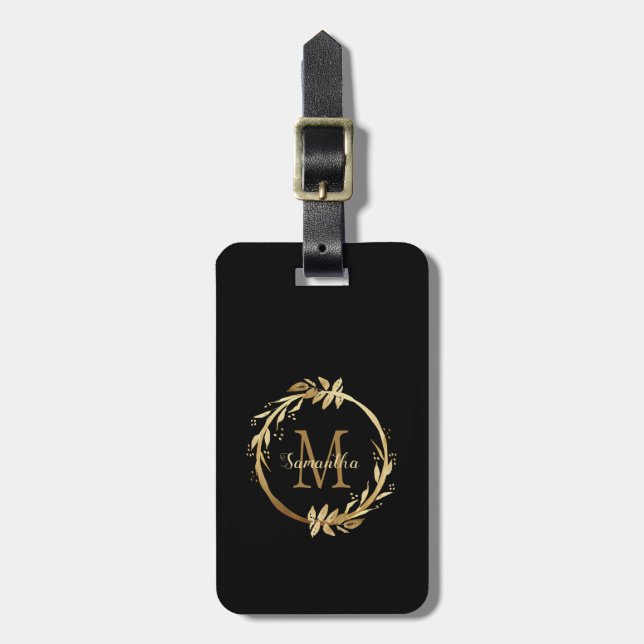Elegant Chic Guld Black Monogram Namn Bagagebricka (Vertikal Framsida)