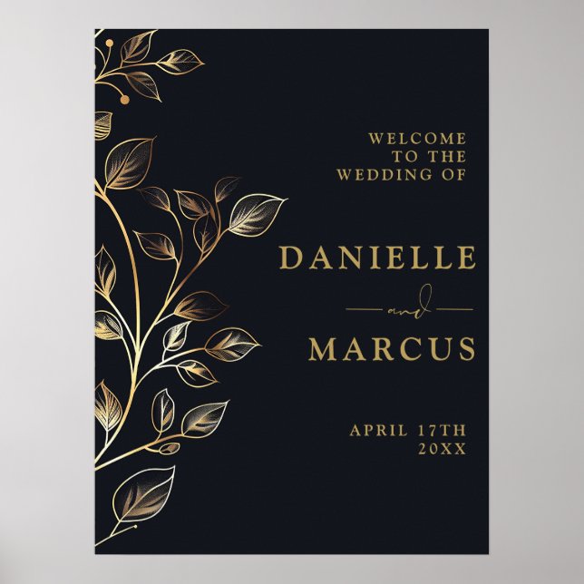 Elegant chic guld blommig bröllopsväggskylt poster (Framsidan)