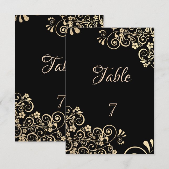 Elegant Chic Guld Blommor Bord Kort (Fram/baksida)