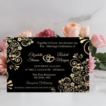 Elegant Chic Guld Blommor Bröllopsinbjudan