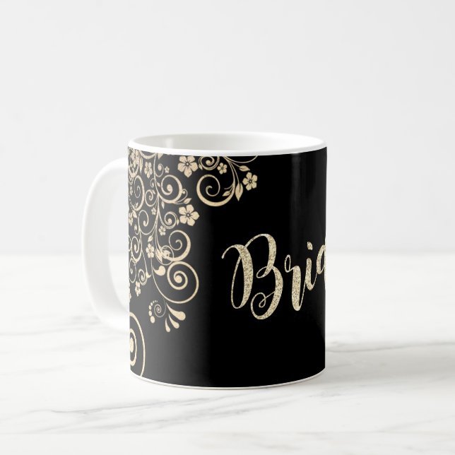 Elegant Chic Guld Blommor, Brud Kaffemugg (Framsida vänster)