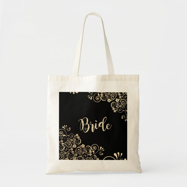 Elegant Chic Guld Blommor, Brud Tygkasse (Framsidan)