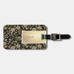 Elegant Chic Guld Blommor - Personlig Bagagebricka