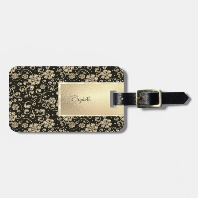 Elegant Chic Guld Blommor - Personlig Bagagebricka (Horisontell Framsida)