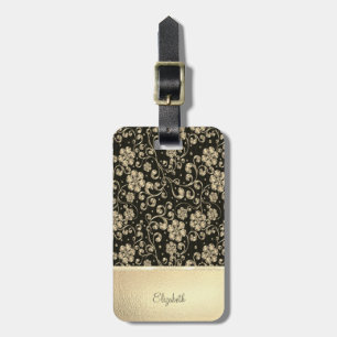 Elegant Chic Guld Blommor - Personlig Bagagebricka