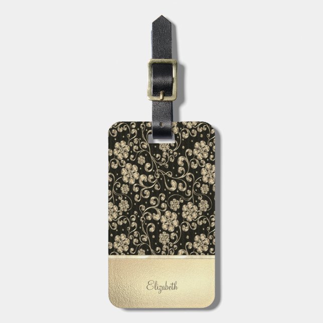 Elegant Chic Guld Blommor - Personlig Bagagebricka (Vertikal Framsida)