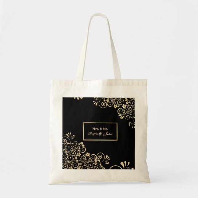 Elegant Chic Guld Blommor, Ram Tygkasse (Framsidan)