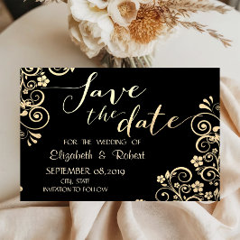 Elegant Chic Guld Blommor Spara Datum Datumet
