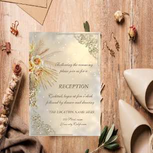 Elegant Chic Guld Boho Blommor Bröllopsmottagning Inbjudningar