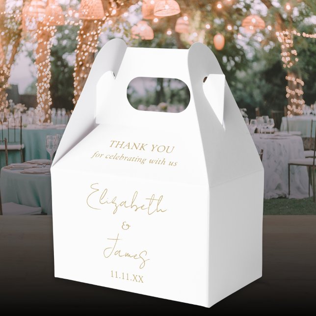 Elegant Chic Guld Bröllop Tack Presentaskar (Chic Gold Elegant Script Wedding Thank You Favor Boxes)