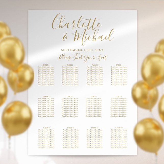 Elegant Chic Guld Bröllops Placeringsplan Poster (Skapare uppladdad)