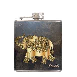Elegant Chic Guld Elefant Blommig, Läderlook Fickplunta