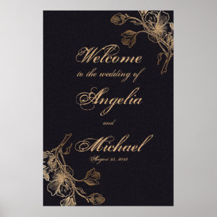Elegant Chic Guld Falskt Metall Blommig Bröllop Poster