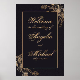 Elegant Chic Guld Faux Metall Blommigt Bröllop Pos Poster