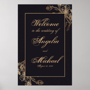 Elegant Chic Guld Faux Metall Blommigt Bröllop Pos Poster