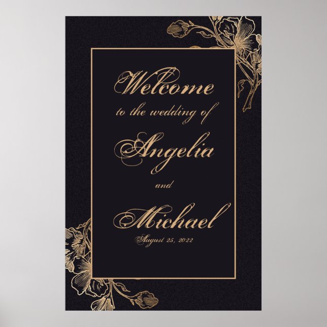 Elegant Chic Guld Faux Metall Blommigt Bröllop Pos Poster (Framsidan)