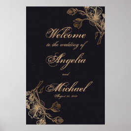 Elegant, Chic, Guld Faux Metall Blommigt Bröllop Poster