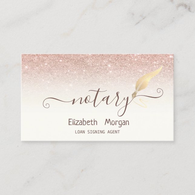 Elegant Chic Guld Feather Notary Ro Guld Glitter Visitkort (Framsida)