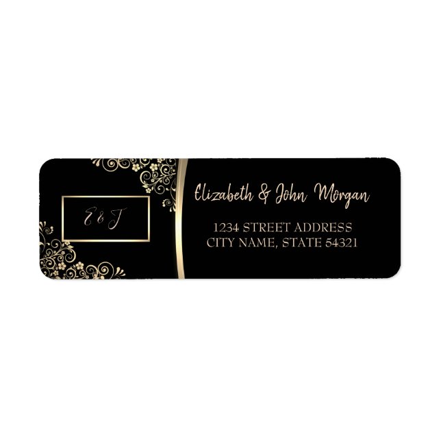 Elegant Chic Guld Flowers Address Label Returadress Etikett (Framsidan)