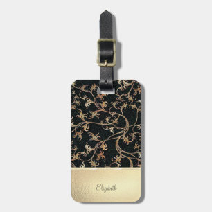 Elegant Chic Guld Glitter  Blommor - Personlig Bagagebricka