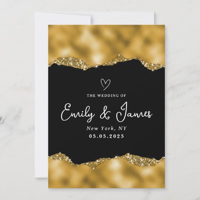 elegant chic guld glitter Bröllop Inbjudningar (Framsida)