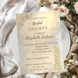 Elegant Chic Guld Glitter Klänning Bröllopsfest Inbjudningar