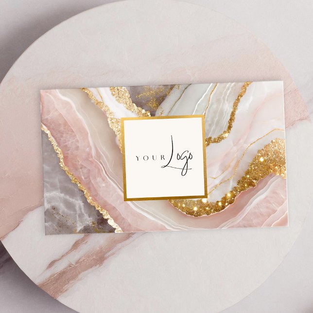 Elegant Chic Guld Glitter Marble Modern Logotyp Visitkort (Skapare uppladdad)