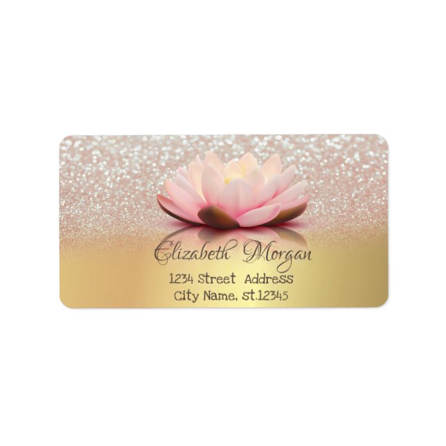 Elegant Chic Guld ,Glitter Ombre Bokeh Lotus Adressetikett (Framsidan)