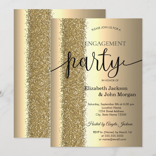 Elegant Chic Guld Glitter Script Förlovning   Inbjudningar (Fram/baksida)