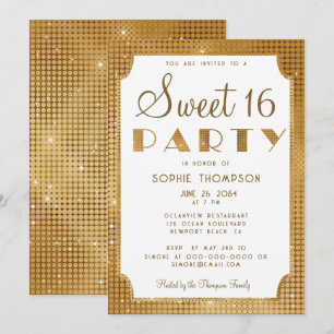 Elegant Chic Guld Glitter Sequins Sweet 16 Party Inbjudningar