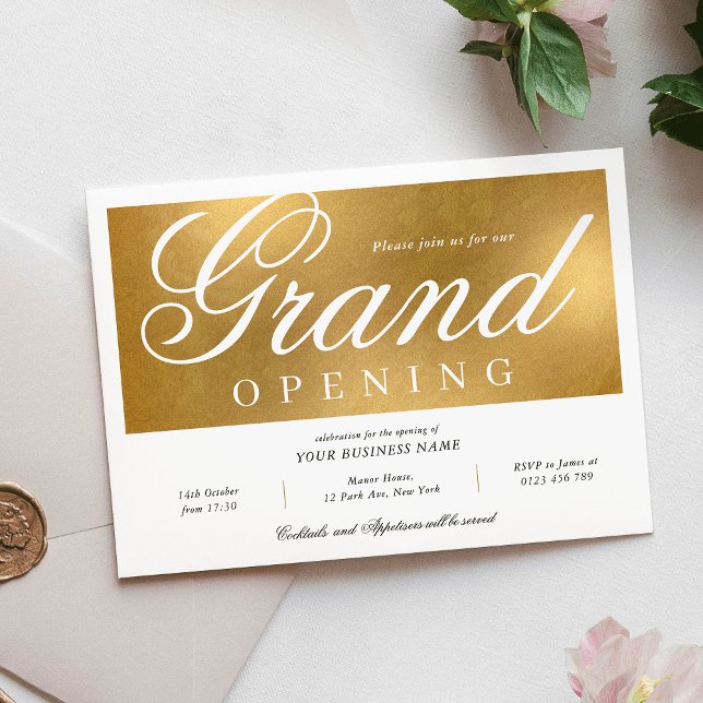 Elegant & Chic Guld Grand Open Event Business Inbjudningar (Elegant & Chic Gold Grand Opening Event Business Invitation)