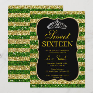 Elegant Chic Guld Grönt Glitter Tiara Sweet 16 Inbjudningar