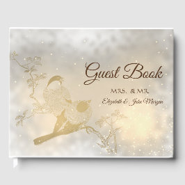 Elegant Chic Guld Hearts, Birds Bröllop Gästböcker