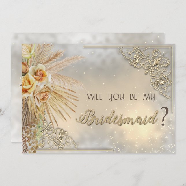 Elegant Chic Guld Hearts Boho Flowers Inbjudningar (Fram/baksida)